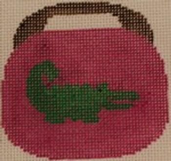 OBB100d  Alligator on Hot Pink 3.5 x 3.5 18 Mesh Kristine Kingston Needlepoint Designs