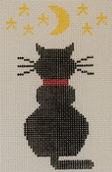 O101 Cat with Moon and Stars 3.5 x 4.5 18 Mesh Kristine Kingston Needlepoint Designs