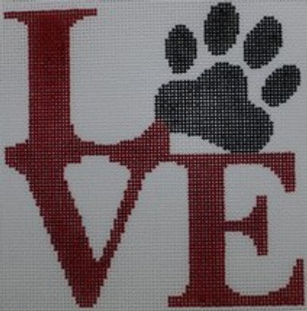 O106 4.75 x 5 Love Paw - Red 18 Mesh Kristine Kingston Needlepoint Designs