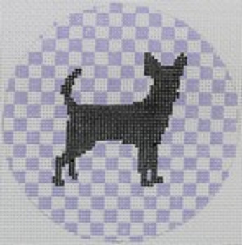 OAS110 Chihuahua on Lavender 4" Round 18 Mesh Kristine Kingston Needlepoint Designs