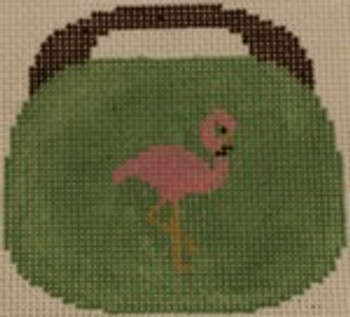 OBB101a 3.5 x 3.5 Flamingo on Mint 18 Mesh Kristine Kingston Needlepoint Designs