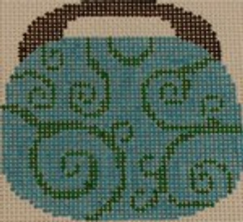 OBB103a 3.5 x 3.5 Swirl - Turquoise and Kelly Green 18 Mesh Kristine Kingston Needlepoint Designs