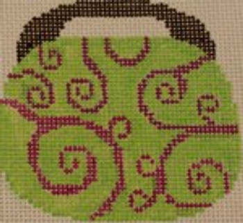 OBB103b 3.5 x 3.5 Swirl - Lime Green and Hot Pink 18 Mesh Kristine Kingston Needlepoint Designs