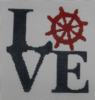 O128 4" Round Love with Wheel 18 Mesh Kristine Kingston Needlepoint Designs