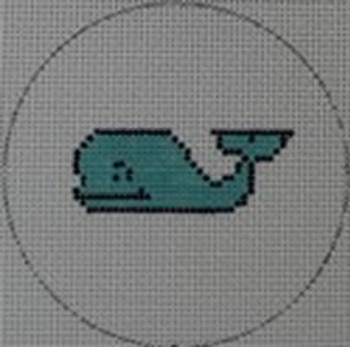 MO103 3" Blue Whale Mini Round  18 Mesh Kristine Kingston Needlepoint Designs
