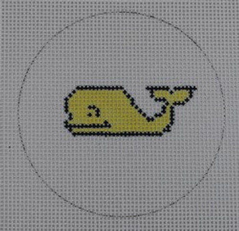 MO104 Yellow Whale Mini 3" Round 18 Mesh Kristine Kingston Needlepoint Designs