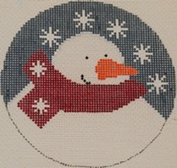 O100 4" Round Snowman With Red Collar 18 Mesh Kristine Kingston Needlepoint Designs