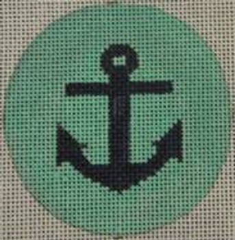 NTO16	3" Round Anchor on Solid Background - Navy and Seafoam 3" Round 18 Mesh Kristine Kingston Needlepoint Designs