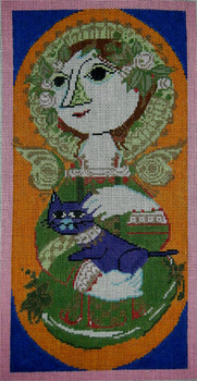 354	Angel with Cat	8.5x16.5 13 Mesh Tapestry Fair