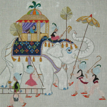 AJ307	White Elephant Mate	14x14   18? Mesh Tapestry Fair ANNE JERLOW DESIGNS