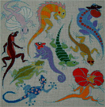 AJ26 Leapin' Lizards	14x14 	18 Mesh Tapestry Fair ANNE JERLOW DESIGNS