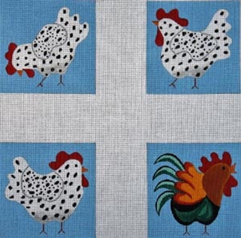 CO-35 Chicken, chicken, chicken, rooster 4 per canvas 18 Mesh COASTER The Meredith Collection