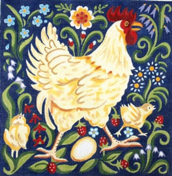 C-265 Buff Rooster with Chicks - Wildflowers and Leaves 14 x 15  13 The Meredith Collection