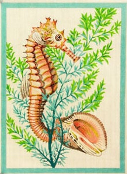 C-530a Seahorse and Shells - Aqua 11 x 15 18 Mesh Meredith Collection