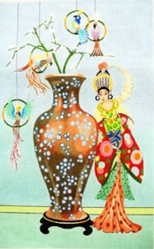 C-524 Woman with Vase and Parrots 15 x 24 18 Mesh Meredith Collection