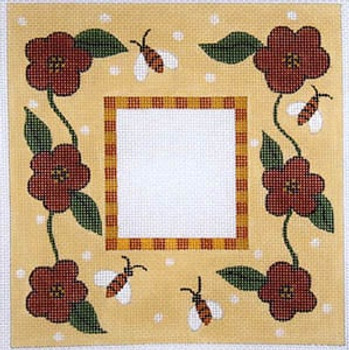 F-141 Bees and Flowers with Check Border 3 1/2x5 13  Mesh FRAME Meredith Collection