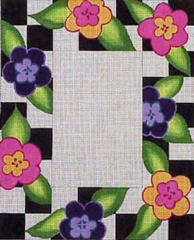 F-136 Black and White Check with Flowers 4 x 6 18 Mesh FRAME Meredith Collection