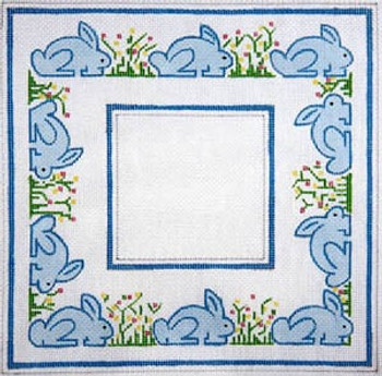 F-100b Blue Bunnies and Flowers 4 x 4 18 Mesh FRAME Meredith Collection