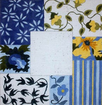 F-197 Blue & Yellow Floral Collage 4 x 4 18 Mesh FRAME Meredith Collection