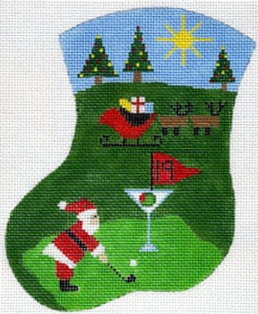 MX-41 Golf Scene - Mr. Santa 18 Mesh CHRISTMAS MINI STOCKING The Meredith Collection