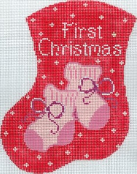 MX-181a First Christmas Pink Booties 18 Mesh CHRISTMAS MINI STOCKING The Meredith Collection
