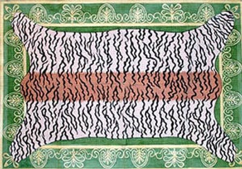 R-53 Tiger Skin on Emerald Bkg. - Gold Braid Border 36 x 51 13 Mesh Rug The Meredith Collection