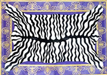 R-52 Zebra Skin on Periwinkle Bkg. - Gold Braid Border 36 x 51  13 Mesh Rug The Meredith Collection