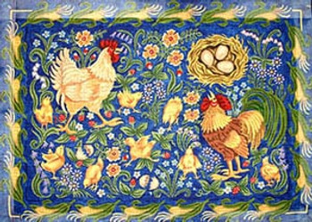 R-24 Roosters and Chickens 32 x 44 10 Mesh Rug The Meredith Collection