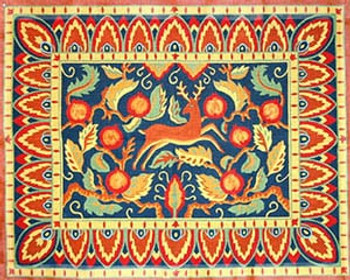 R-83 Stag and Pomegranates 40 x 49 10 Mesh Rug The Meredith Collection