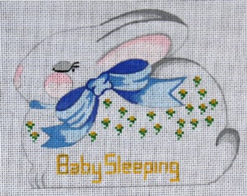 S-38b Sleepy Bunny - "Baby Sleeping" - Blue Bow 4 x 8 18 Mesh SIGNThe Meredith Collection