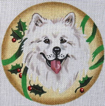 XO-61h Samoyed with Holly 6" Round 18 Mesh The Meredith Collection