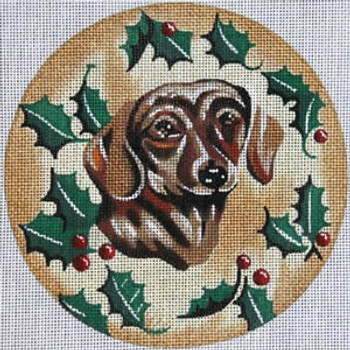 XO-61o Dachshund with Holly 6" Round 18 Mesh The Meredith Collection