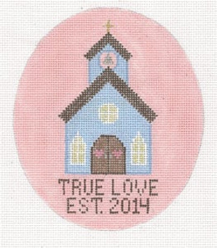 XO-193d Wedding Chapel - True Love est. Date 5 1/2 " oval 18 Mesh The Meredith Collection