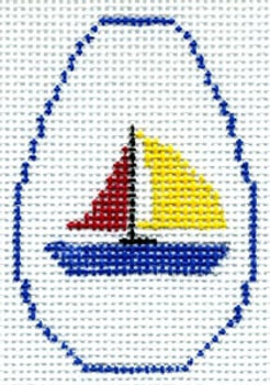 KO-3c Sail boat Canvas and Leather 18 Mesh KEY CHAIN - OVAL The Meredith Collection