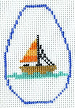 KO-3b Sail Boat with Water Canvas and Leather 18 Mesh KEY CHAIN - OVAL The Meredith Collection