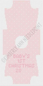 BFC-07 BABY PINK, WITH DOTS, ONESIE ORNAMENT, 18 CT 3.5"X 8" 18 Mesh KIMBERLY ANN NEEDLEPOINT!