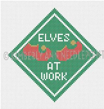 SC-02 ELVES AT WORK, ORNAMENT 4"X 4" 18 Mesh KIMBERLY ANN NEEDLEPOINT!	