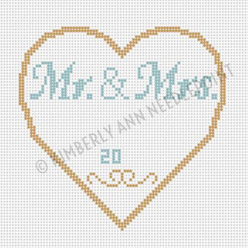 OFC-01 MR. & MRS. HEART, ORNAMENT 4"X 4" 18 Mesh KIMBERLY ANN NEEDLEPOINT!	