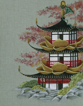 7145 Golden Lotus Palace 11" x 14" 18 Mesh Leigh Designs  Fantasy Pagoda
