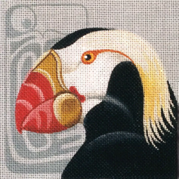 4188 Leigh Designs Crested Puffin 5" x 5" 18 Mesh Penguin & Puffin Coaster