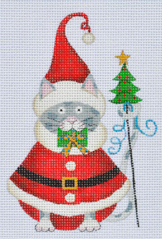 LD-24 Santa Cat With stitch guide 3 ¼ x 5 18 Mesh LAINEY DANIELS