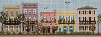 #615	Charleston Pastel Houses 18 Mesh - 10-1/2" x 4" Needle Crossings