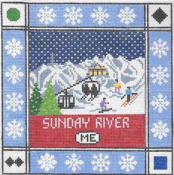 Sunday River, Maine  Square 8.75 x 8.75 13 Mesh Doolittle Stitchery S111 