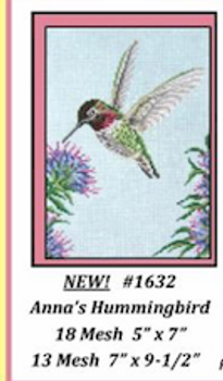 #1632 Anna's Hummingbird 13 Mesh  7 x 9 1/2  Needle Crossings