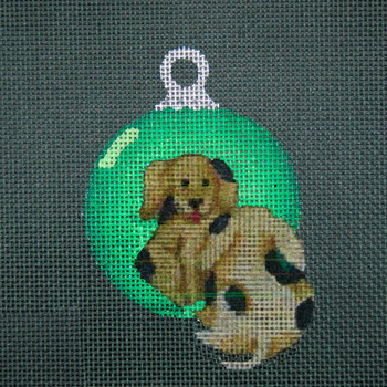 ED-973G Reflections in Shimmering Globb - Doggy 18g, 3.5" x 3.5", in Forest Green Canvas  DeDe's Needleworks