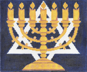 JT006B Center Menorah Blue/Gold TEFILLIN Size: 9.5 x 8,13g Judaic Designs by Tonya