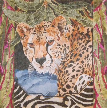 JJA-4011 Cheetah/Leaf Foliage 18g, 14" x 14" JOY JUAREZ