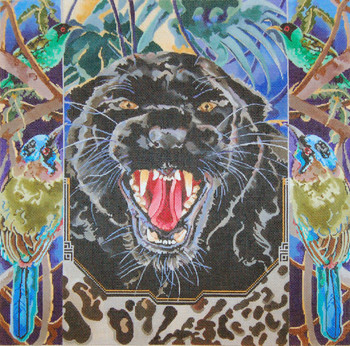 JJA-4019 Black Leopard/Forest Birds 18g, 15" x 14.5"JOY JUAREZ