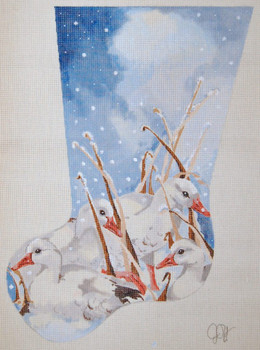 JJS-1014 Snow Geese And Pond Reeds 18g, 13" x 18" CHRISTMAS STOCKING JOY JUAREZ