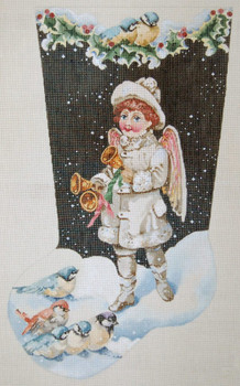 JJS-1027 Boy Angel Ringing In New Year 18g, 11" x 19" CHRISTMAS STOCKING JOY JUAREZ